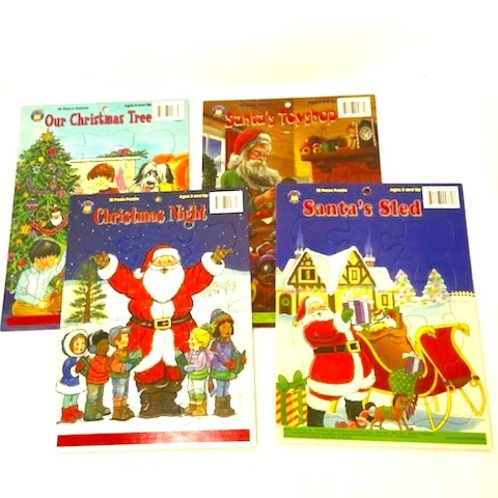Vtg Playmore 12 Piece Cardboard Christmas Puzzles Set of 4